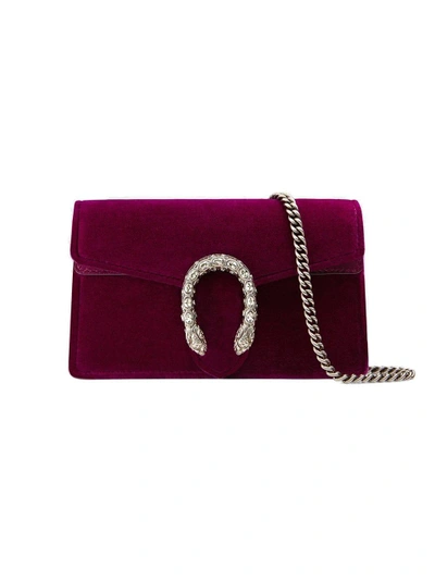 Shop Gucci Dionysus Velvet Super Mini Bag In Red