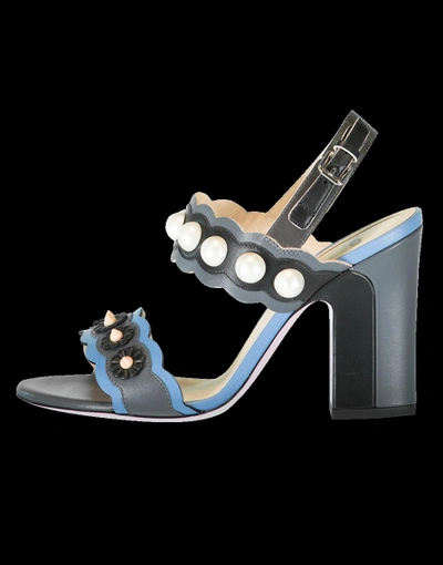 Shop Fendi Pearl Floral Double Strap Sandal In Blk-mult