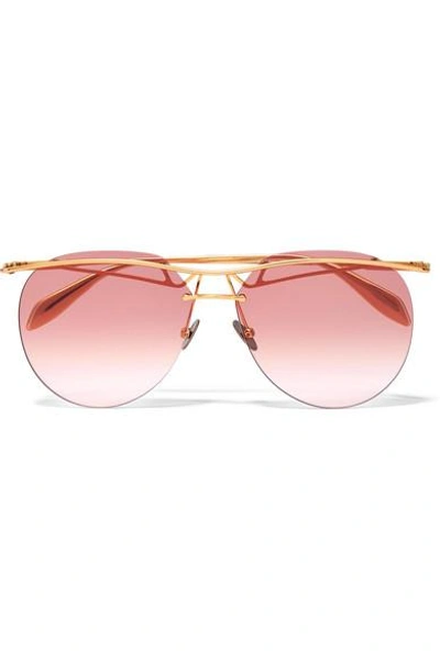 Shop Alexander Mcqueen Round-frame Gold-tone Sunglasses