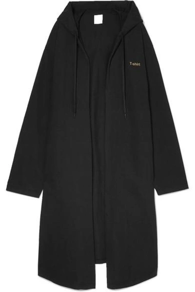 Shop Vetements Oversized Hooded Printed Cotton-jersey Coat In Black