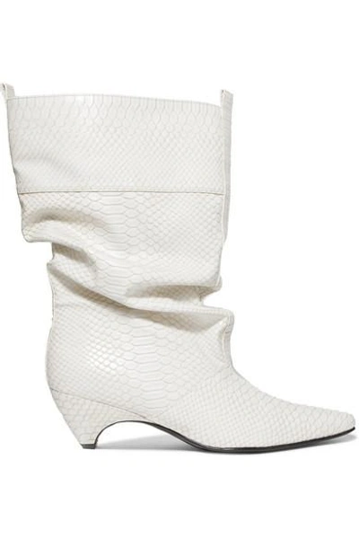 Shop Stella Mccartney Snake-effect Faux Leather Boots In White