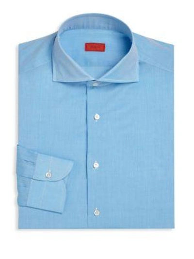 Shop Isaia Regular-fit Heathered Dress Shirt In Blue