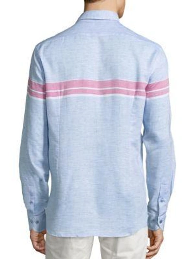 Shop Saks Fifth Avenue Collection Striped Long Sleeve Shirt In Blue