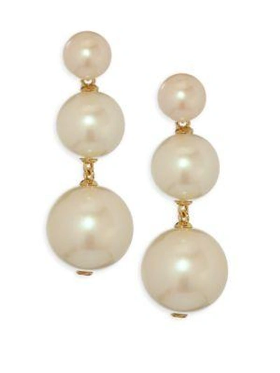 Shop Kate Spade Golden Girl Faux-pearl Drop Earrings In Cream
