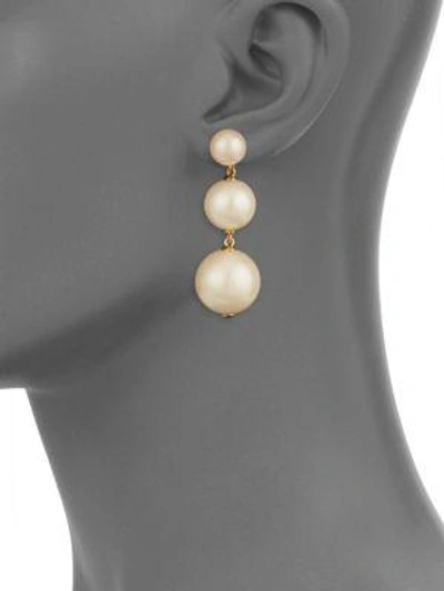 Shop Kate Spade Golden Girl Faux-pearl Drop Earrings In Cream
