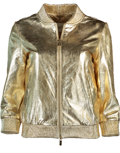 Shop Blugirl Metallic Leather Jacket In Oro