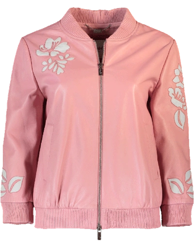 Shop Blugirl Emroidered Leather Jacket In Rosa