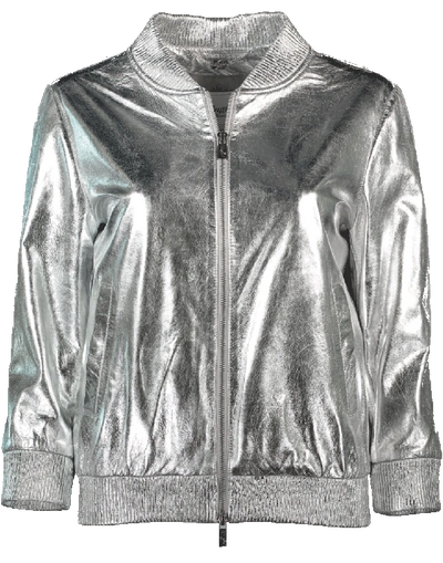Shop Blugirl Metallic Leather Jacket In Argento