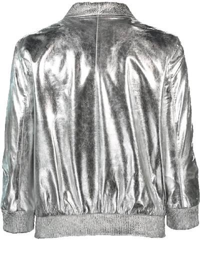 Shop Blugirl Metallic Leather Jacket In Argento