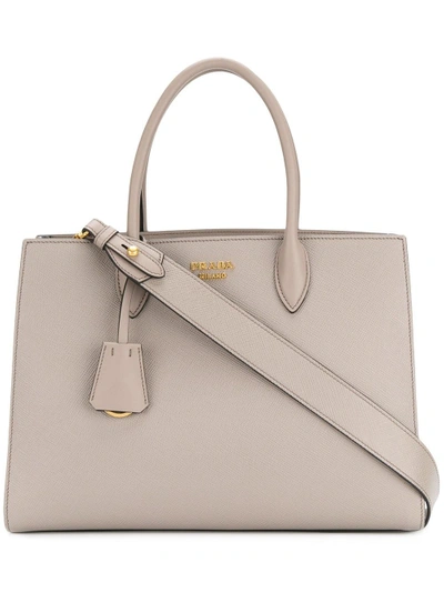 Shop Prada Bibliotheque Tote - Grey