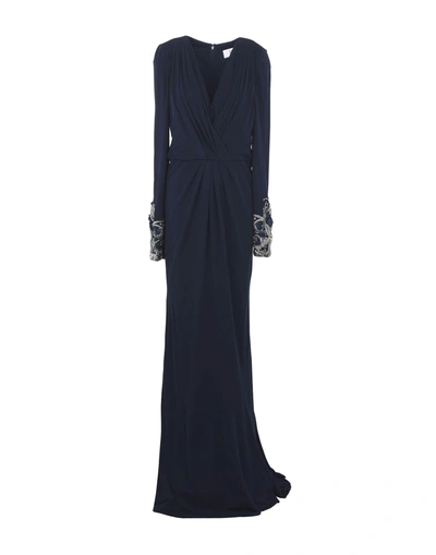 Shop Badgley Mischka Long Dresses In Dark Blue