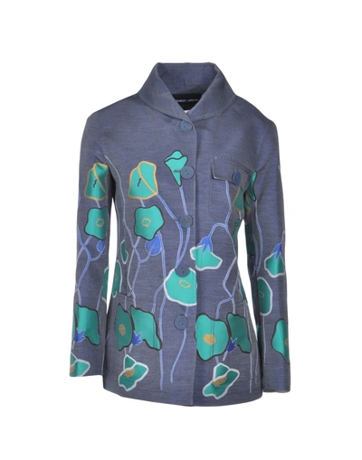 Shop Giorgio Armani Woman Suit Jacket Slate Blue Size 10 Polyester, Silk, Cotton