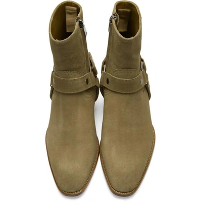 Shop Saint Laurent Tan Suede Wyatt Harness Boots