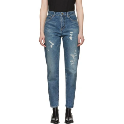 Shop Saint Laurent Blue Baggy Repaired Jeans