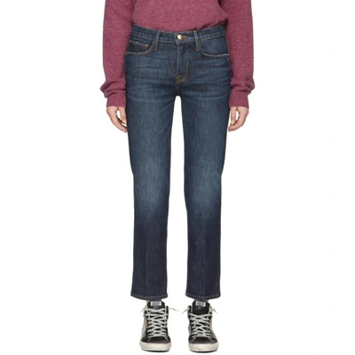 Shop Frame Blue Le Nouveau Straight Jeans In Ellisfield