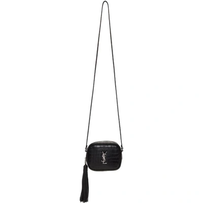 Shop Saint Laurent Black Croc Monogram Blogger Bag