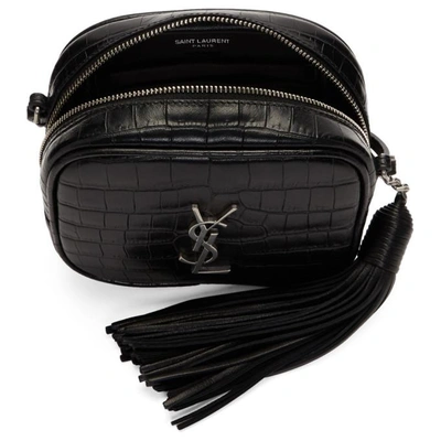 Shop Saint Laurent Black Croc Monogram Blogger Bag