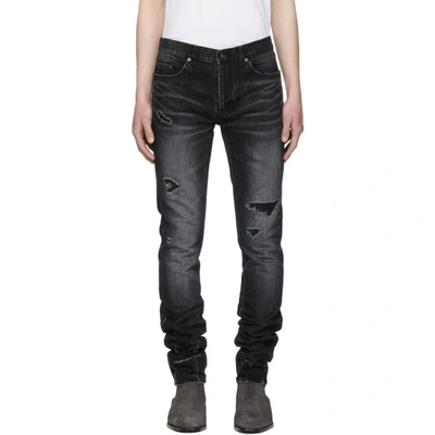 Shop Saint Laurent Black Skinny Repaired Jeans In 1407 Black