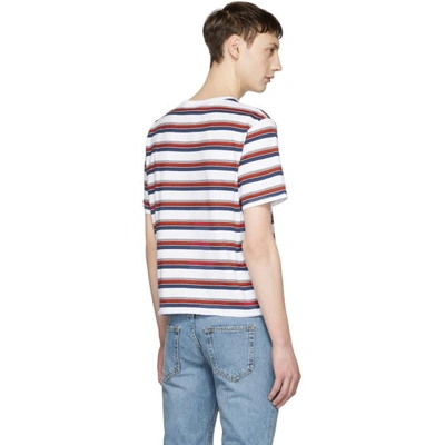 Shop Saint Laurent Blue And Red Striped T-shirt In 9549 Multi