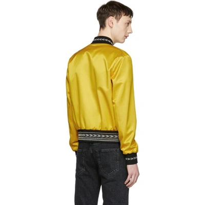 Shop Saint Laurent Yellow Ikat Teddy Bomber Jacket In 9747 Yellow