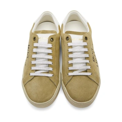Shop Saint Laurent Beige Embroidered Court Classic Sneakers