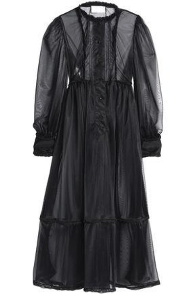 Shop Maison Margiela Woman Satin-trimmed Pintucked Organza Maxi Dress Black