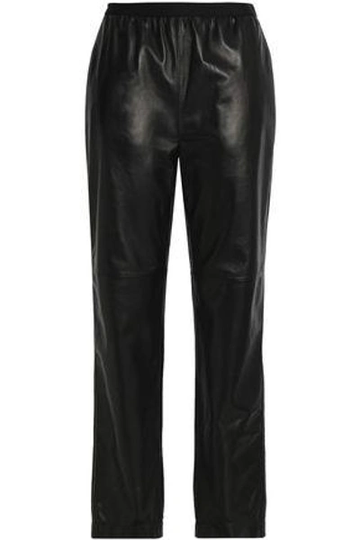 Shop Maison Margiela Woman Gathered Leather Straight-leg Pants Black