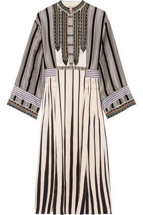 Etro Woman Flocked Embellished Silk-jacquard Midi Dress Ivory | ModeSens