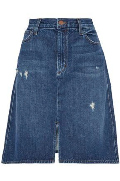 Shop J Brand Woman Distressed Denim Skirt Mid Denim