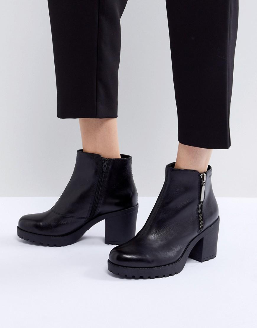 Vagabond Polished Black Leather Ankle With Side Zip - Black |