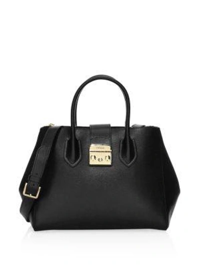 Shop Furla Medium Metropolis Leather Tote In Moonstone