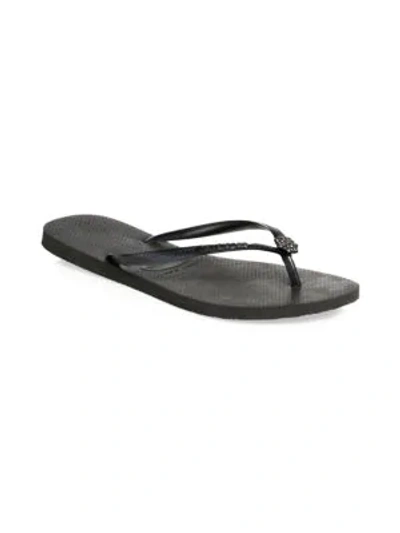 Shop Havaianas Slim Crystal Poem Flip Flops In Dark Grey