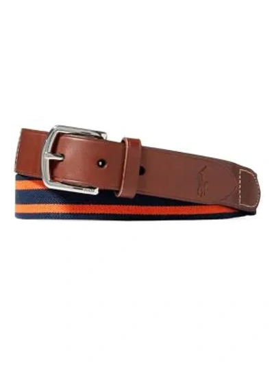 Shop Polo Ralph Lauren Striped Stretch Webbed Belt In Navy Orange