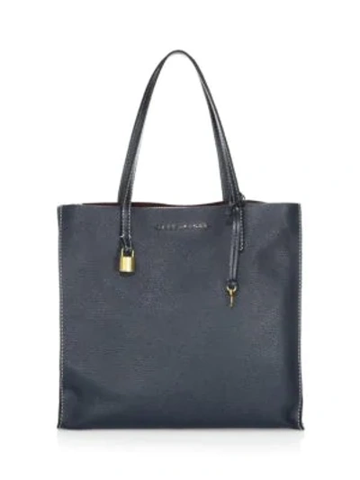 Shop Marc Jacobs The Grind Leather Tote In Blue Sea