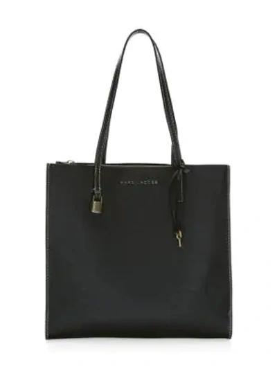 Shop Marc Jacobs The Grind Leather Tote In Black Gold
