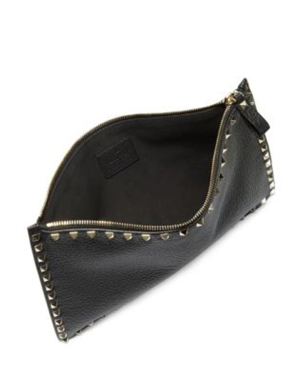 Shop Valentino Large Rockstud Leather Pouch In Black