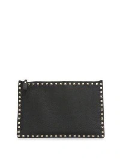 Shop Valentino Large Rockstud Leather Pouch In Dark Red