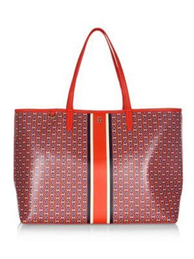 Shop Tory Burch Gemini Link Coated Canvas Tote In Exotic Red