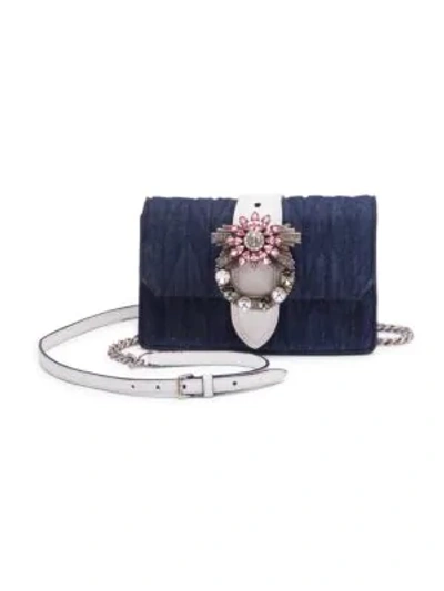 Shop Miu Miu Embellished Mini Crossbody Bag In Blue Bianco