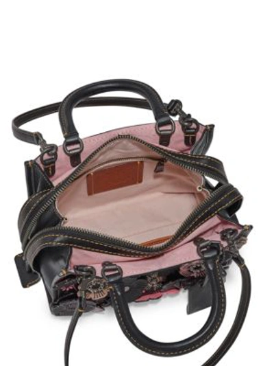 Shop Coach Rose Applique Pebble Leather Shoulder Bag In Heather Grey