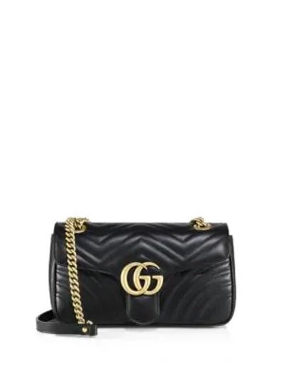 Shop Gucci Small Gg Marmont Matelassé Leather Chain Shoulder Bag In Nero