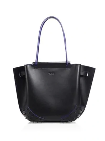 Shop Tod's Mini Wave Leather Tote In Black