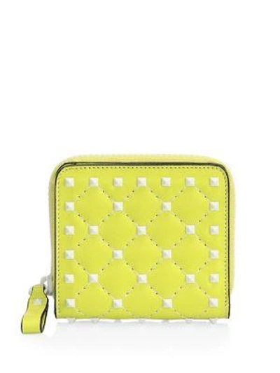 Shop Valentino Studded Leather Wallet In Yellow