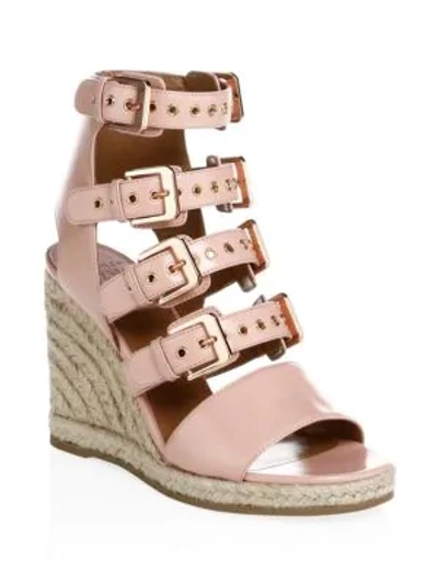 Shop Laurence Dacade Rosario Shiny Leather Wedge Sandals In Rose