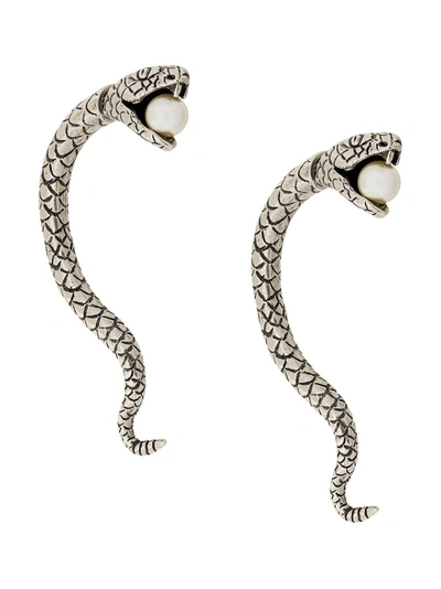 Shop Saint Laurent Snake Pearl Earrings