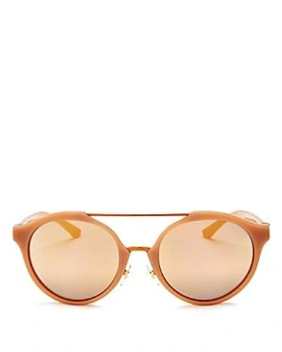 Shop Tory Burch Mirrored Round Sunglasses, 52mm In Rose Gold/rose Gold Mirror