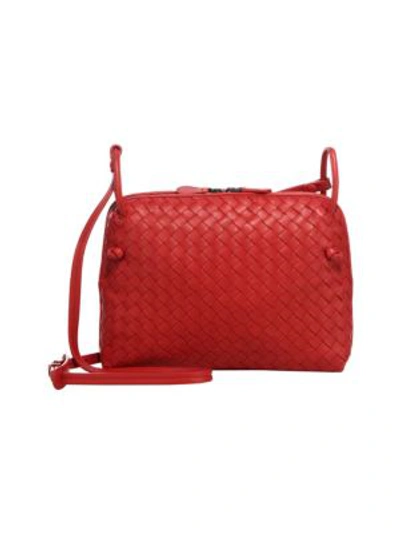 Shop Bottega Veneta Nodhini Leather Crossbody Bag In China Red