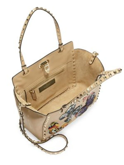 Shop Valentino Small Rockstud Butterfly Leather Tote In Camel
