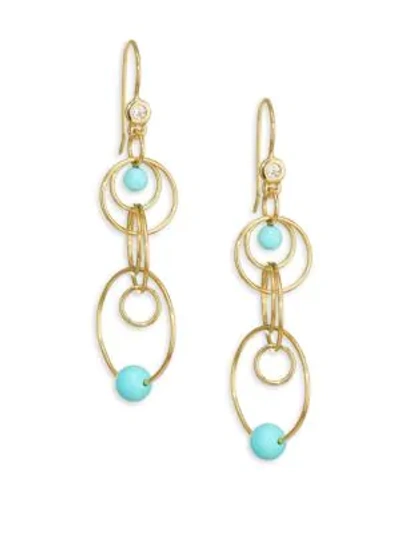 Shop Ippolita Nova Mini 18k Yellow Gold, Gold Matrix Turquoise & Diamond Jet Set Earrings