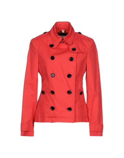 Shop Burberry Double Breasted Pea Coat In Red